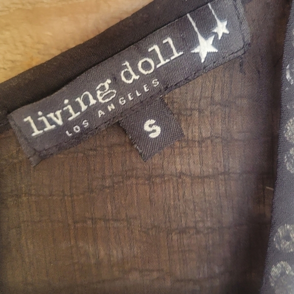 Living Doll Black Sheer Tank with Gold Sequins and Exposed Zipper Size Small - Picture 4 of 4